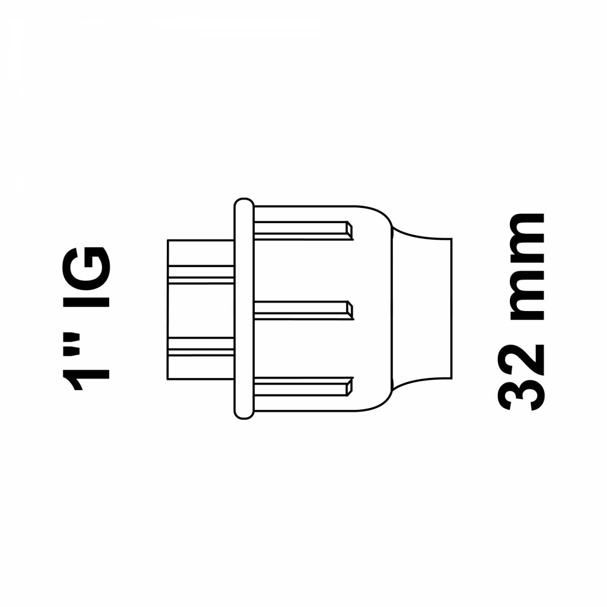 Übergangsstück, 32 mm auf 1\" IG, Klemmfitting für HDPE"