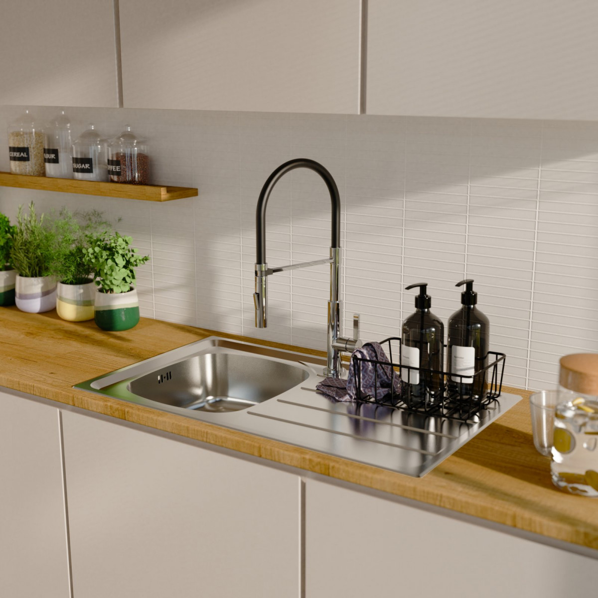 Edelstahlspüle Katharina, mit Abtropffläche und 1 Becken, 86 x 50 cm