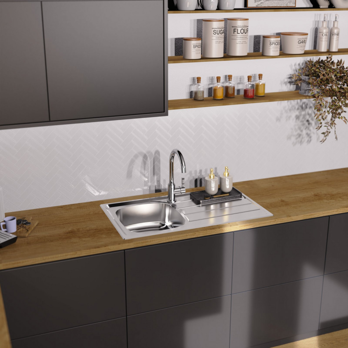 Edelstahlspüle Katharina, mit Abtropffläche und 1 Becken, 86 x 50 cm