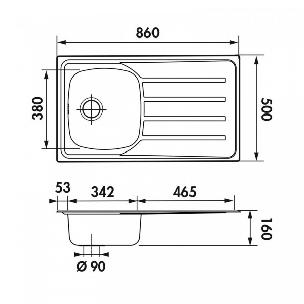 Edelstahlspüle Katharina, mit Abtropffläche und 1 Becken, 86 x 50 cm