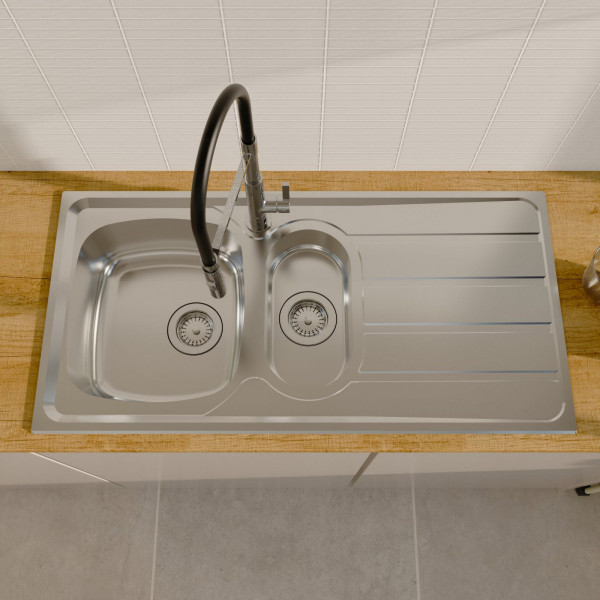 Edelstahlspüle Katharina, mit Abtropffläche und 1,5 Becken, 100 x 50 cm
