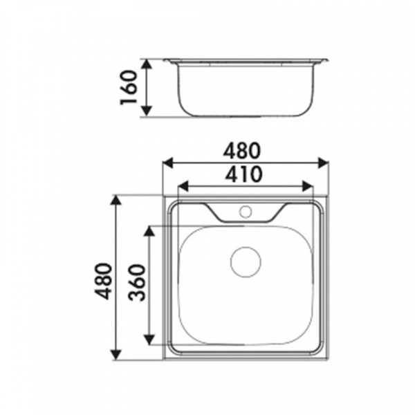 Edelstahlspüle Victoria, mit 1 Becken, eckig, 48 x 48 cm