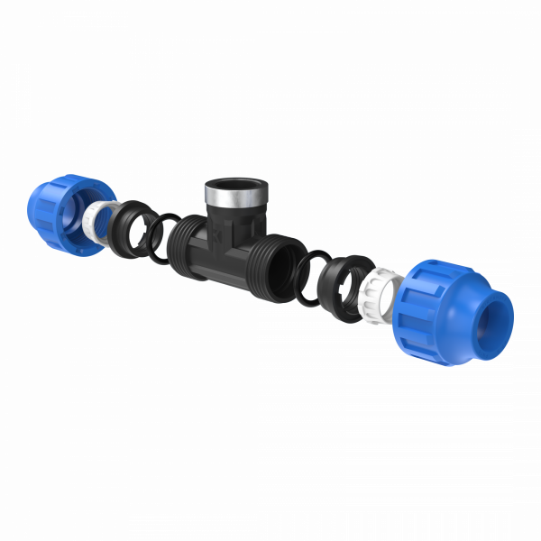 T-Stück, 25 mm auf 3/4\", Klemmfitting für HDPE"