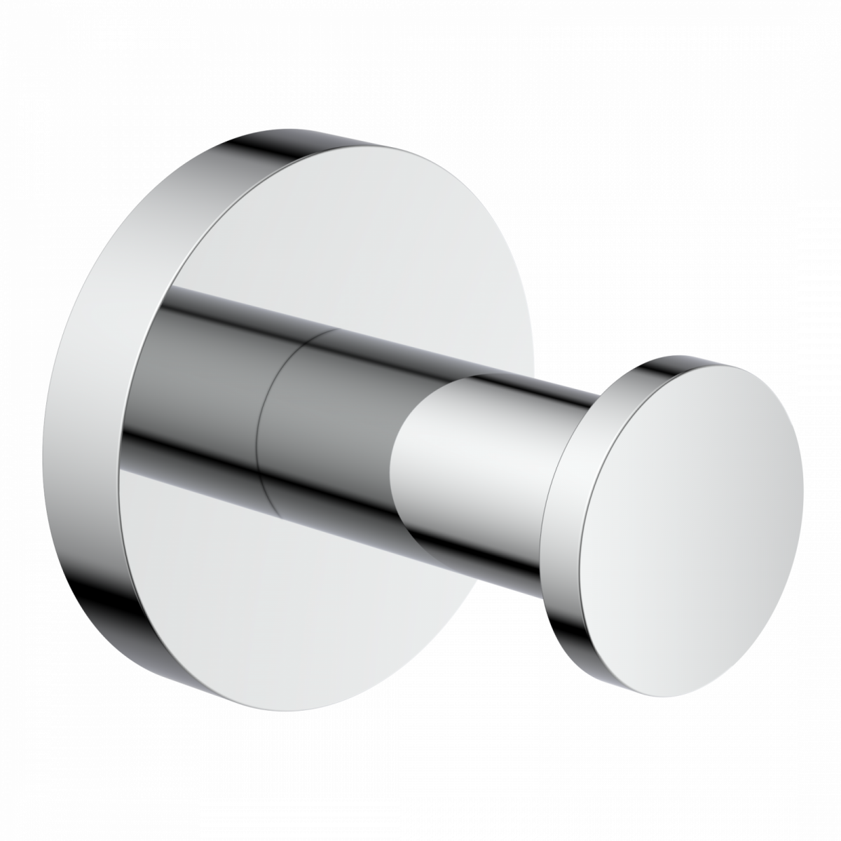 Zylindrischer Wandhaken aus Metall mit runder Wandplatte und glänzender Oberfläche.