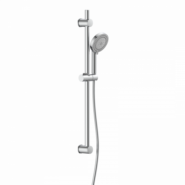 Chromfarbene Handbrause mit verstellbarer Brausehalterung und flexiblem Brauseschlauch