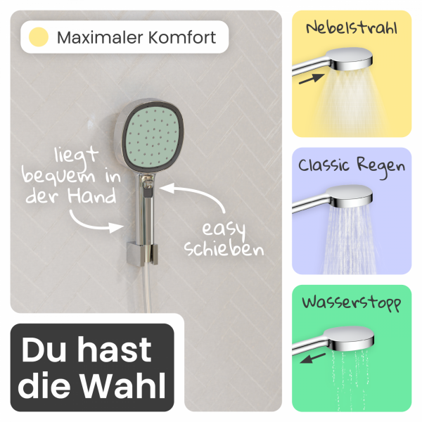 Duschbrause Set Cleo, in Chrom/Salbei mit Schlauch und 3 Strahlarten