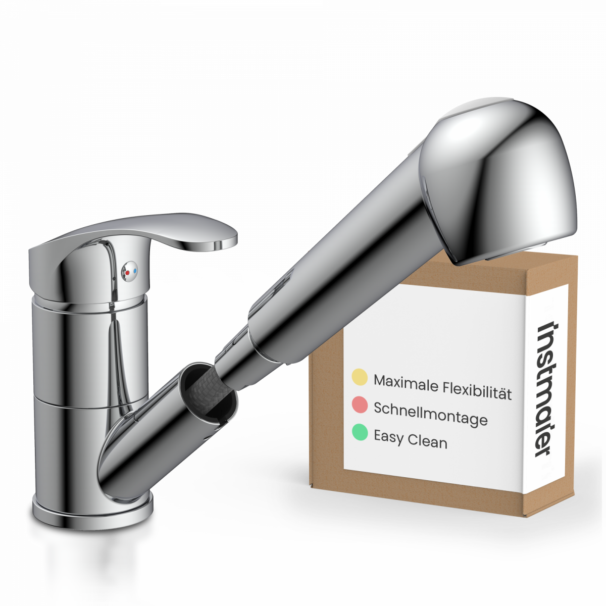 Küchenarmatur Elena, in Chrom mit ausziehbarer Geschirrbrause, Hochdruck