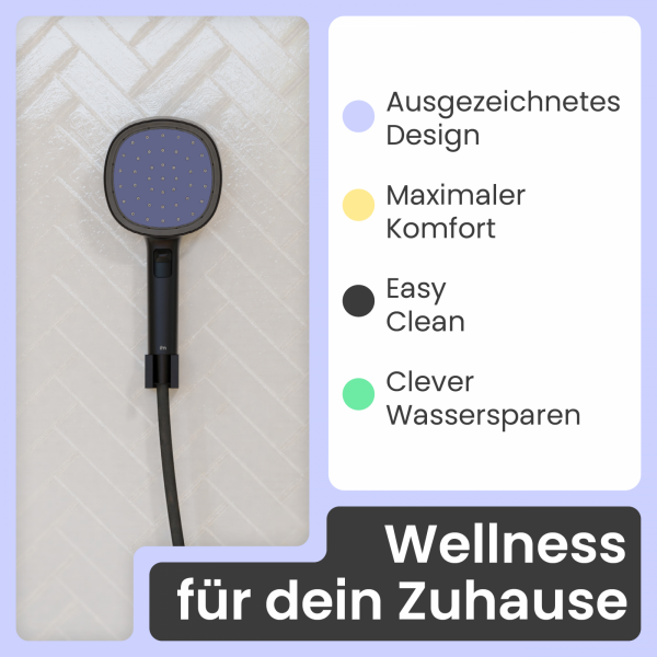 Duschbrause Set Cleo, in Schwarz matt/Indigo mit Schlauch und 3 Strahlarten