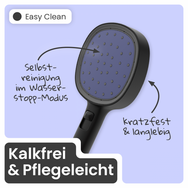 Duschbrause Set Cleo, in Schwarz matt/Indigo mit Schlauch und 3 Strahlarten