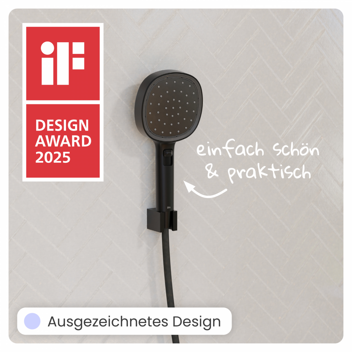 Duschbrause Set Cleo, in Schwarz matt mit Schlauch und 3 Strahlarten