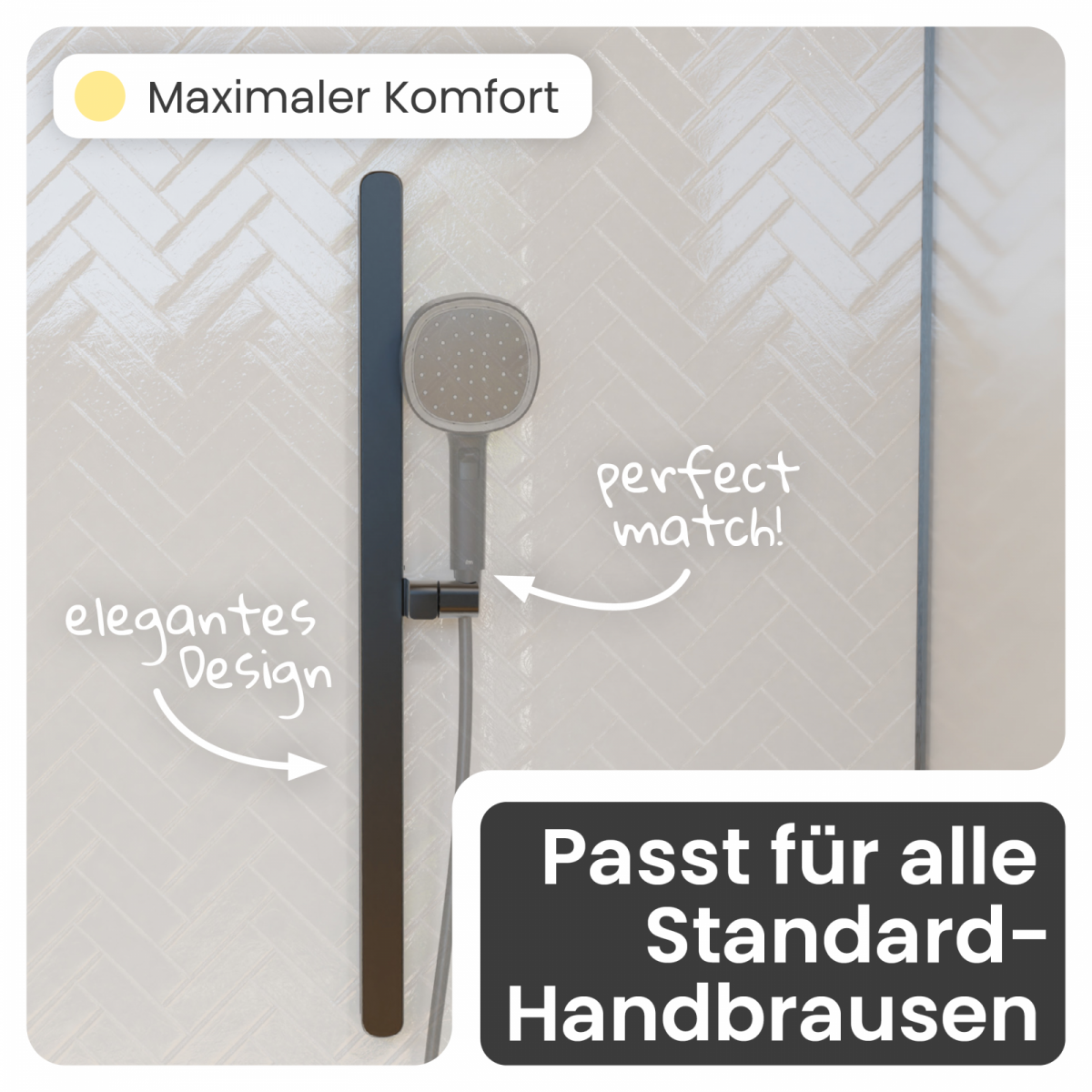 Duschstange Cleo, in Schwarz matt mit verstellbarer Brausehalterung