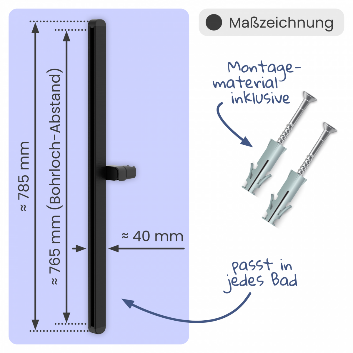 Duschstange Cleo, in Schwarz matt mit verstellbarer Brausehalterung