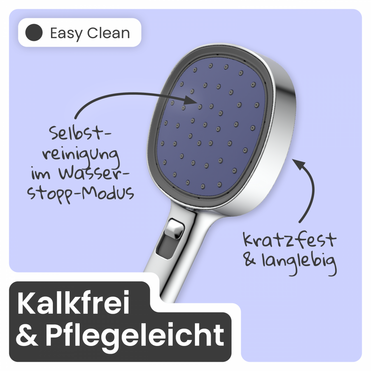 Duschbrause Set Cleo, in Chrom/Indigo mit Schlauch und 3 Strahlarten