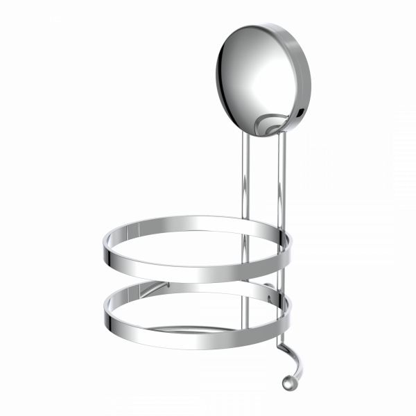 Wandhalterung aus verchromtem Metall mit rundem Halter und Haken an der Unterseite.