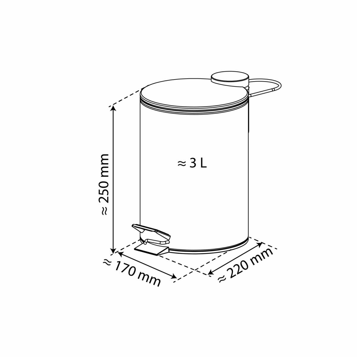 Kosmetik-Treteimer, Mülleimer 3 l, Edelstahl mit Absenkautomatik
