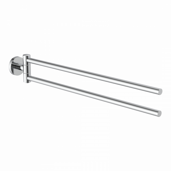 Zweifacher schwenkbarer Handtuchhalter aus verchromtem Metall mit Wandhalterung.