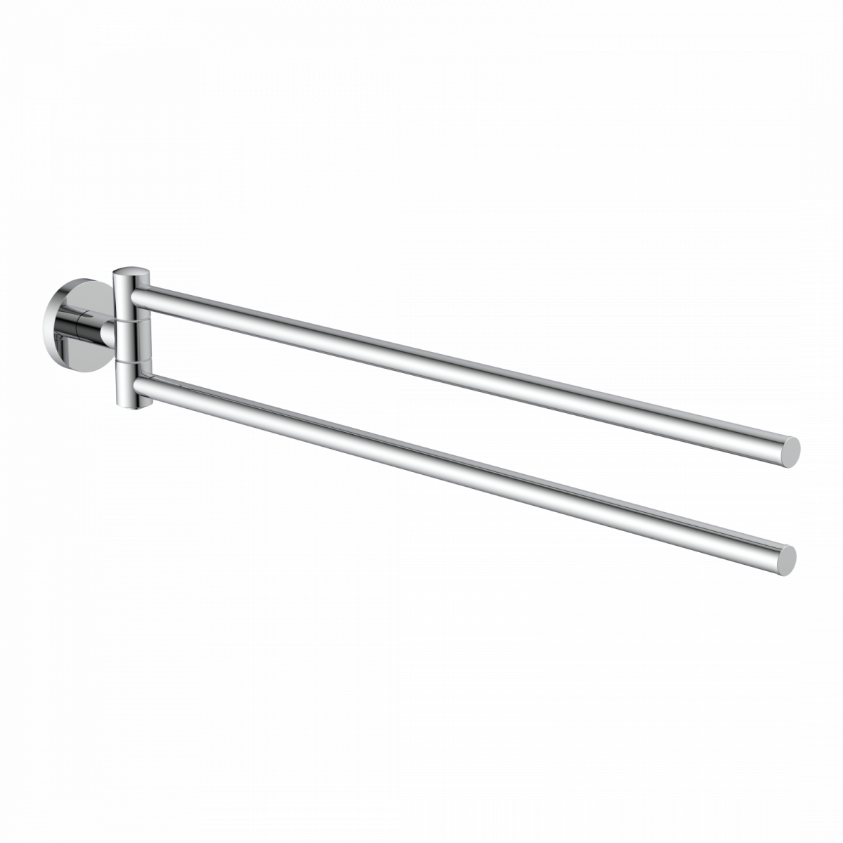 Zweifacher schwenkbarer Handtuchhalter aus verchromtem Metall mit Wandhalterung.