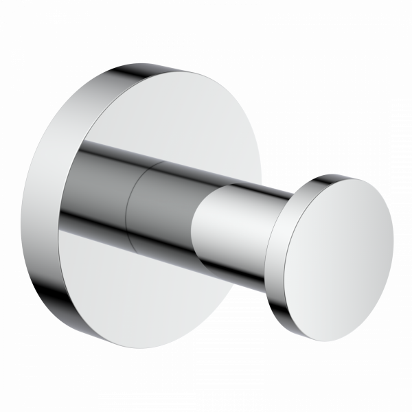 Zylindrischer Wandhaken aus Metall mit runder Wandplatte und glänzender Oberfläche.