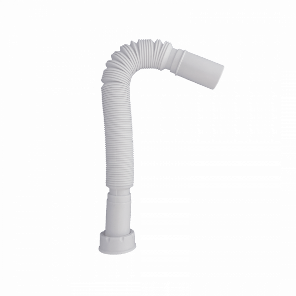 Weißer flexibler Kunststoffschlauch mit geripptem Mittelteil und zwei Anschlussenden.