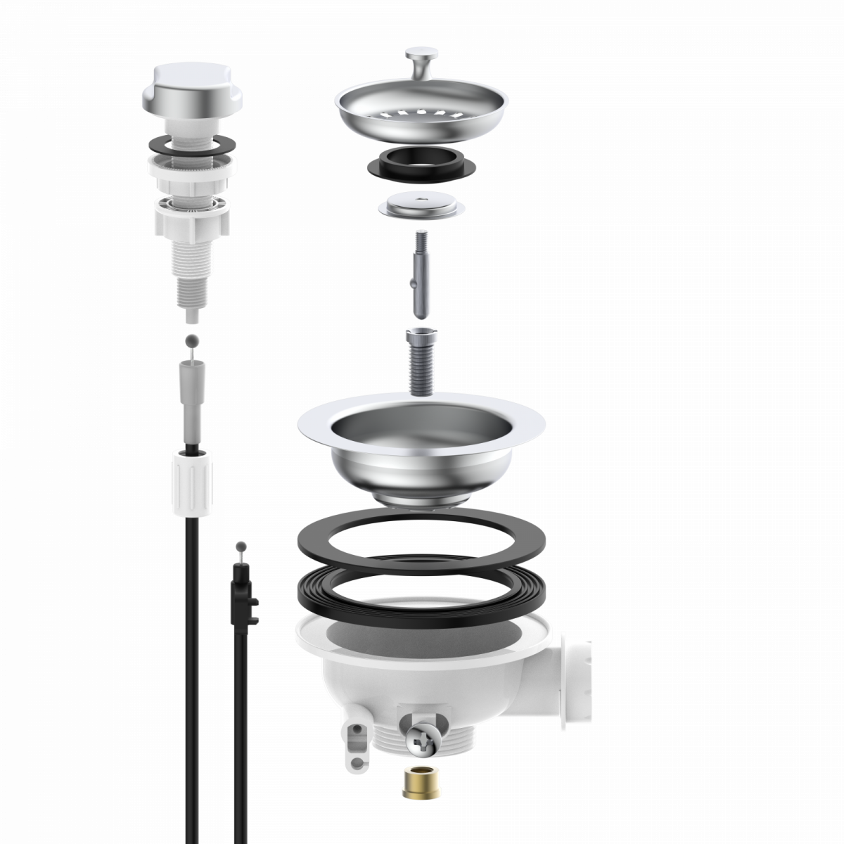 KS Korbventil mit Bowdenzug,1 1/2" AG, Edelstahl Ventilkelch und Sieb Ø114 mm, mit Überlaufanschluss"