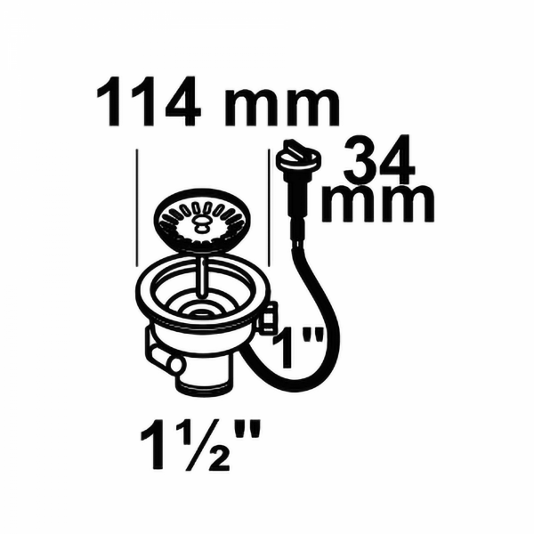 KS Korbventil mit Bowdenzug,1 1/2" AG, Edelstahl Ventilkelch und Sieb Ø114 mm, mit Überlaufanschluss"