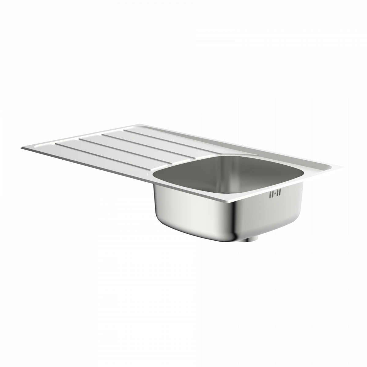 Edelstahlspüle mit einem Becken und seitlicher Abtropffläche.