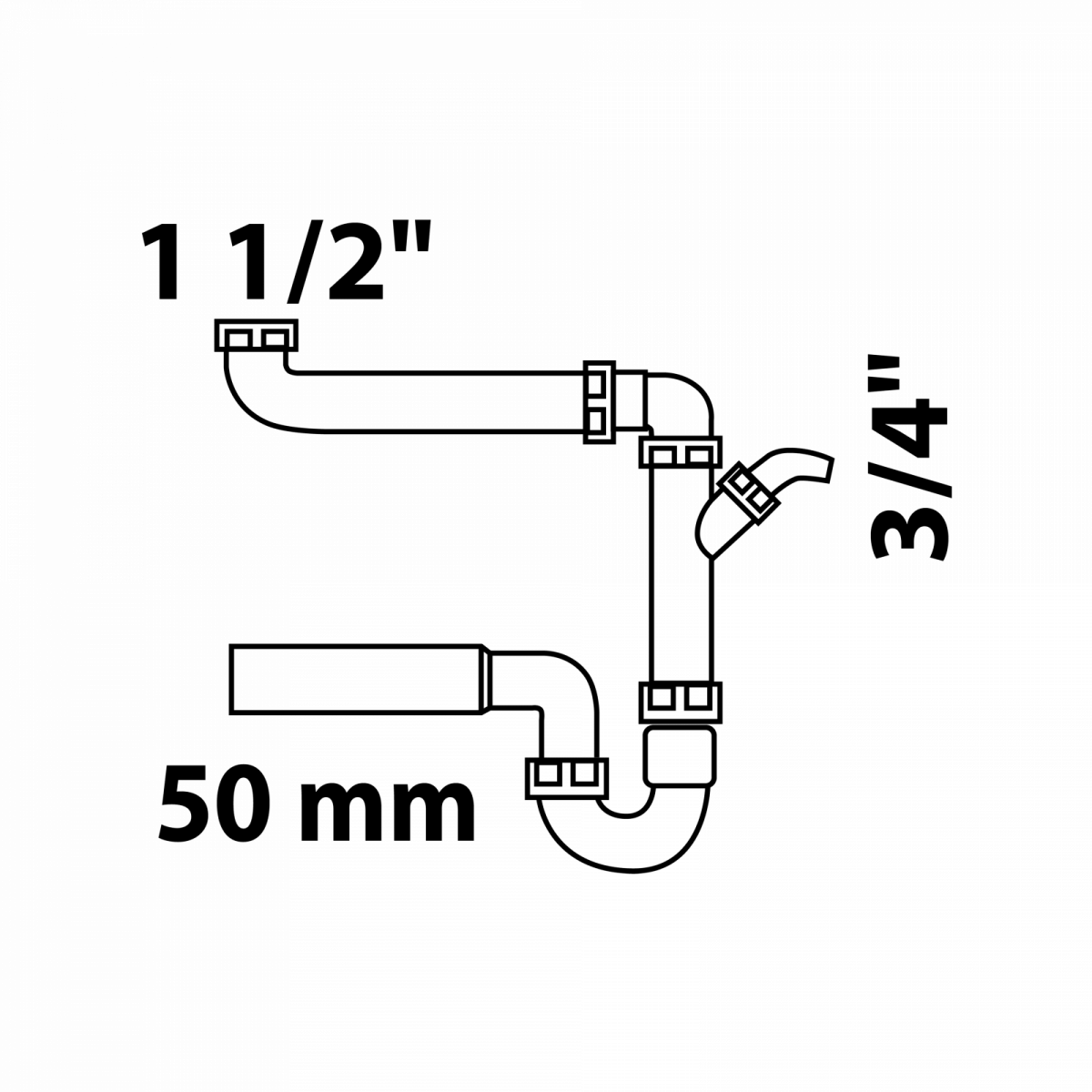Raumspar-Spültisch-Röhrensiphon, 50mm aus Kunststoff mit Geräteanschluss, Grau