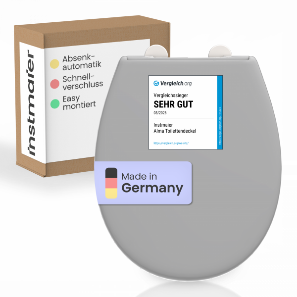 WC-Sitz Alma Made in Germany, in Grau mit Absenkautomatik und Schnellverschluss, O-Form