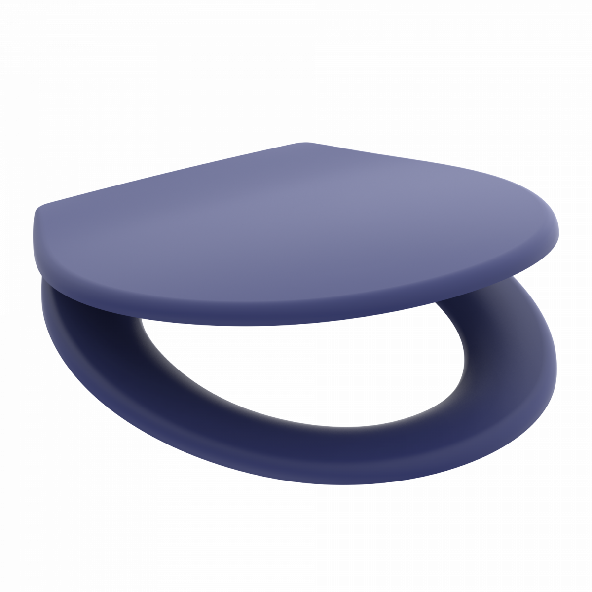 Blauer WC-Sitz mit geschlossener Deckel- und offener Brillenpartie.