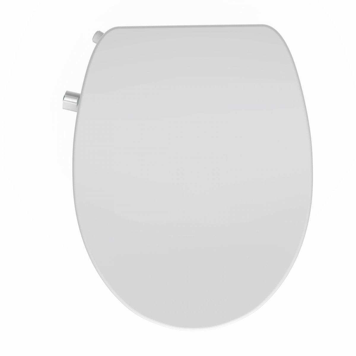 Weiße WC-Sitzabdeckung mit ovaler Form und seitlich sichtbaren Befestigungen.