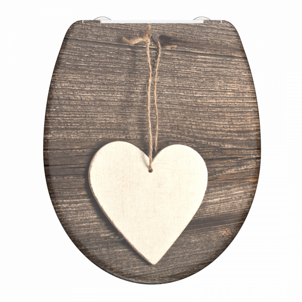 Duroplast WC-Sitz WOOD HEART, Herz Motiv, mit Absenkautomatik und Schnellverschluss