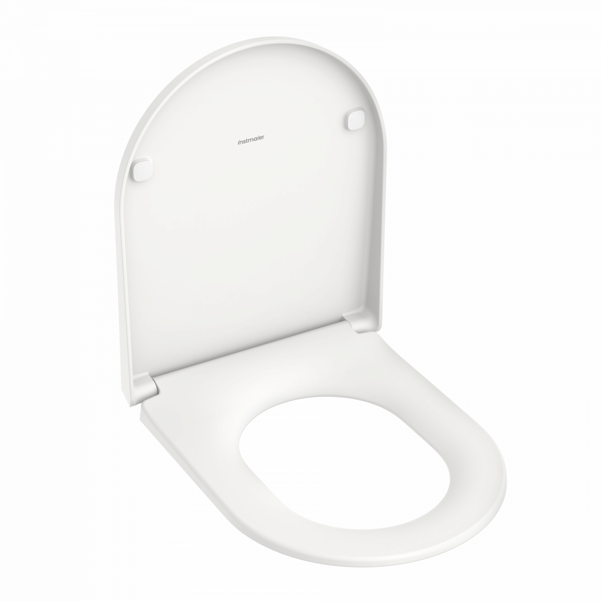 Weißer WC-Sitz mit geöffnetem Deckel und ovaler Sitzfläche.