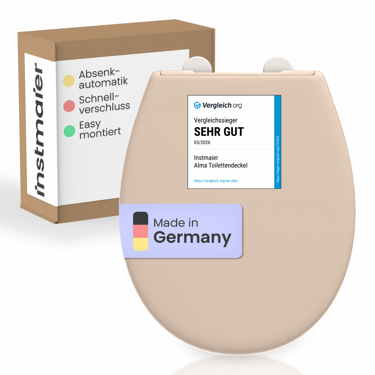 WC-Sitz Alma Made in Germany, in Bahamabeige mit Absenkautomatik und Schnellverschluss, O-Form