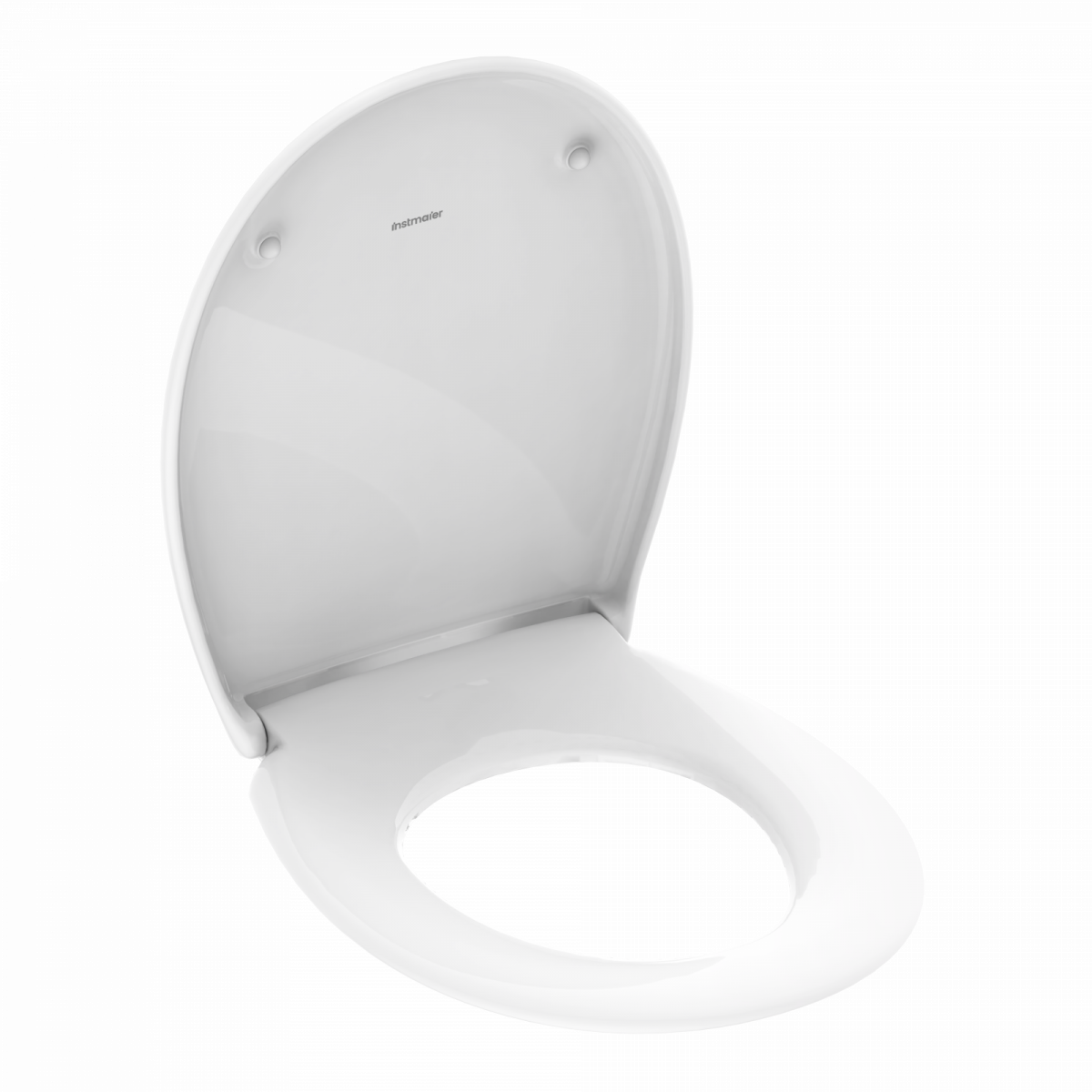 Weißer WC-Sitz aus Kunststoff mit geöffnetem Deckel und ovaler Sitzfläche.