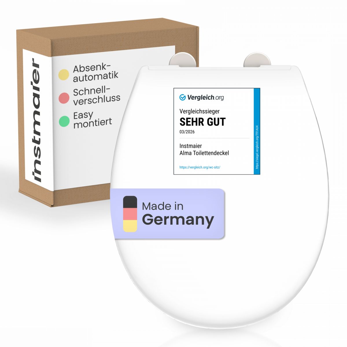 WC-Sitz Alma Made in Germany, in Weiß mit Absenkautomatik und Schnellverschluss, O-Form
