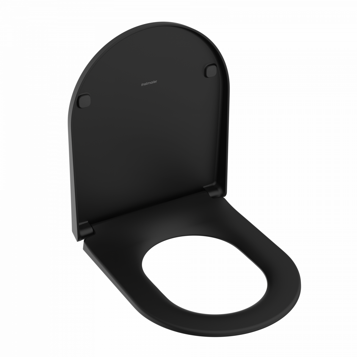 Schwarzer WC-Sitz mit offenem Deckel und ovaler Sitzfläche.