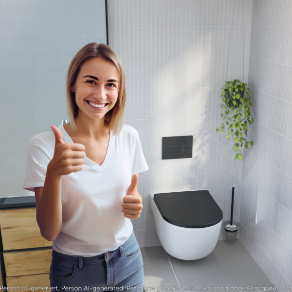 WC-Sitz Helma, in Schwarz mit Absenkautomatik und Schnellverschluss, D-Form
