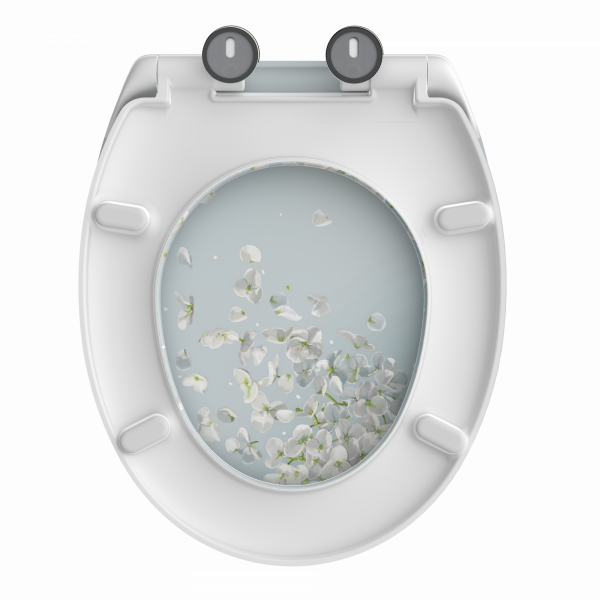 Toilettenschüssel von unten mit Blumenmuster