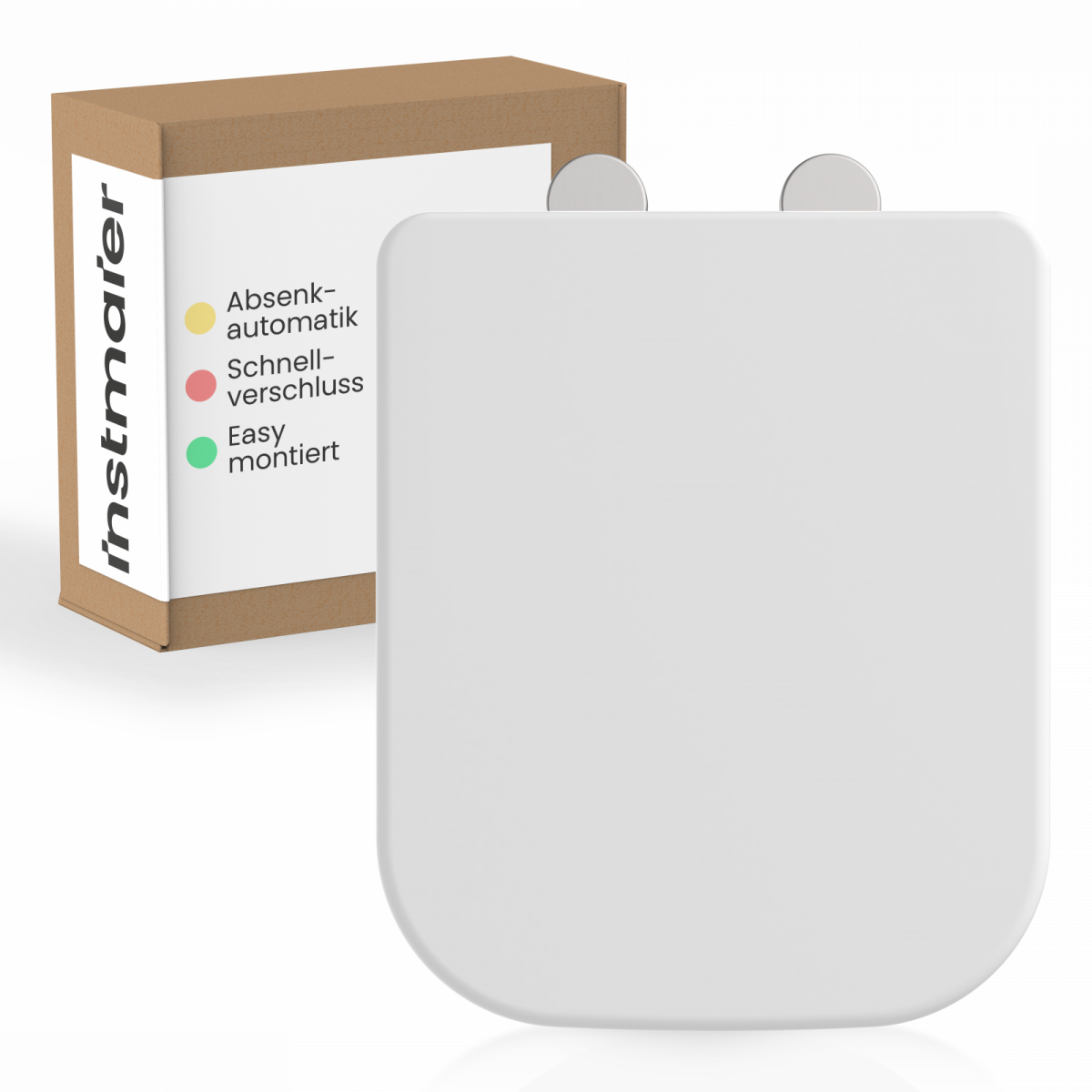 WeiÃer WC-Sitz mit TÃV- und GS-Zertifizierung vor brauner Produktverpackung.