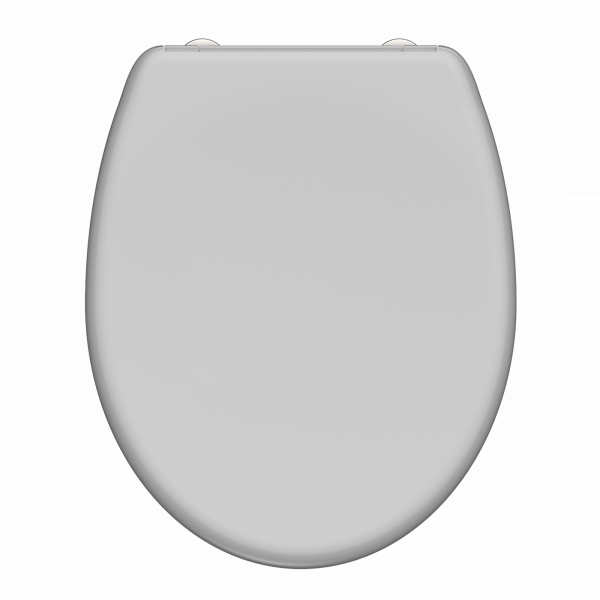 Geschlossener grauer WC-Sitz mit ovaler Form auf weiÃem Hintergrund.
