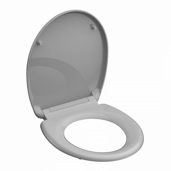 WeiÃer WC-Sitz mit geÃ¶ffnetem Deckel und abgerundetem Toilettenring.