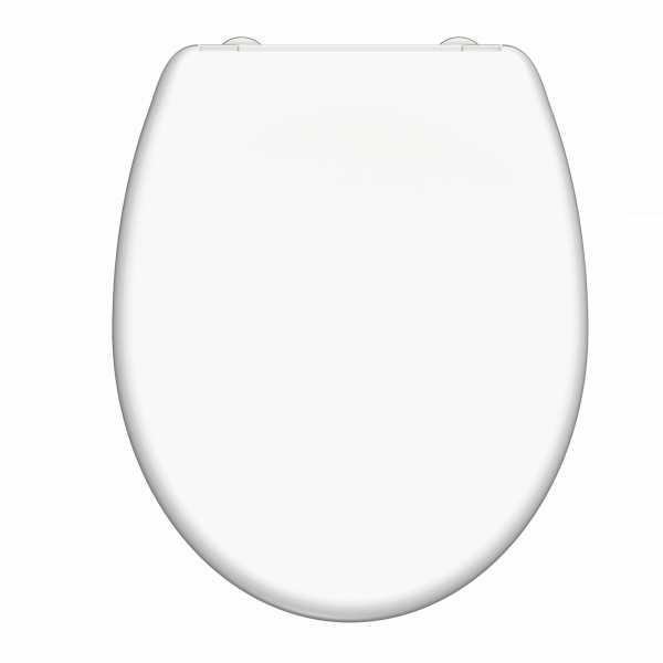Weißer ovaler WC-Sitz mit geschlossenem Deckel, Draufsicht.
