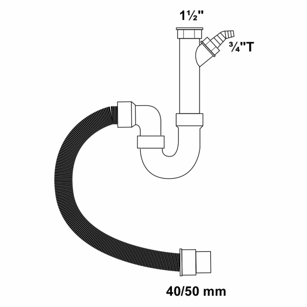Flex-Spülen-Röhrensiphon, mit Geräteanschluss, aus Kunststoff, Grau