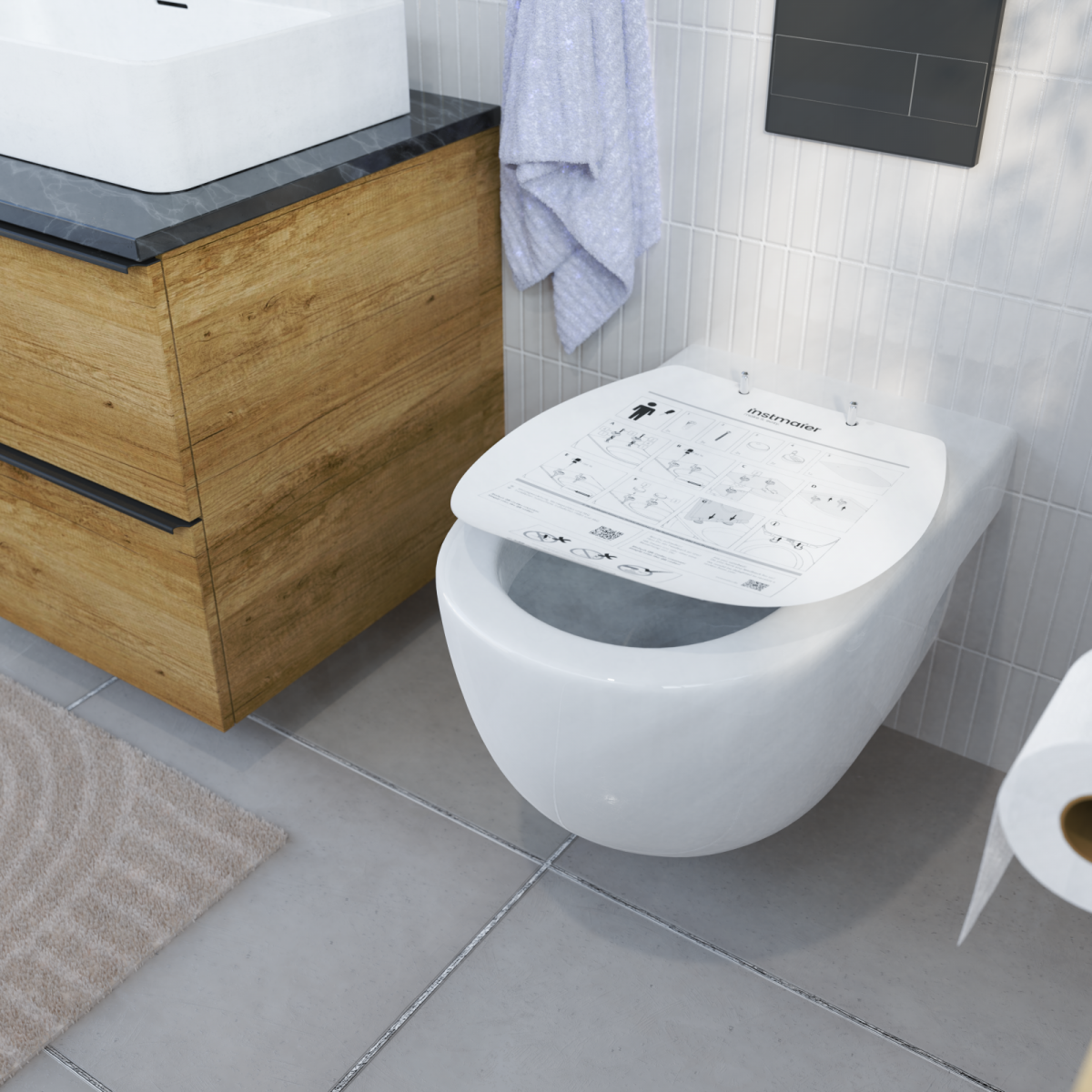 Wandhängendes WC mit Monatgeanleitung für WC-Sitz