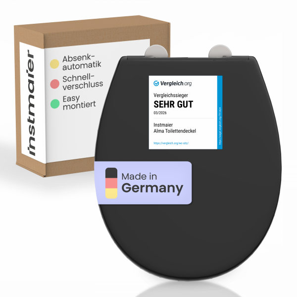 WC-Sitz Alma Made in Germany, in Schwarz mit Absenkautomatik und Schnellverschluss, O-Form