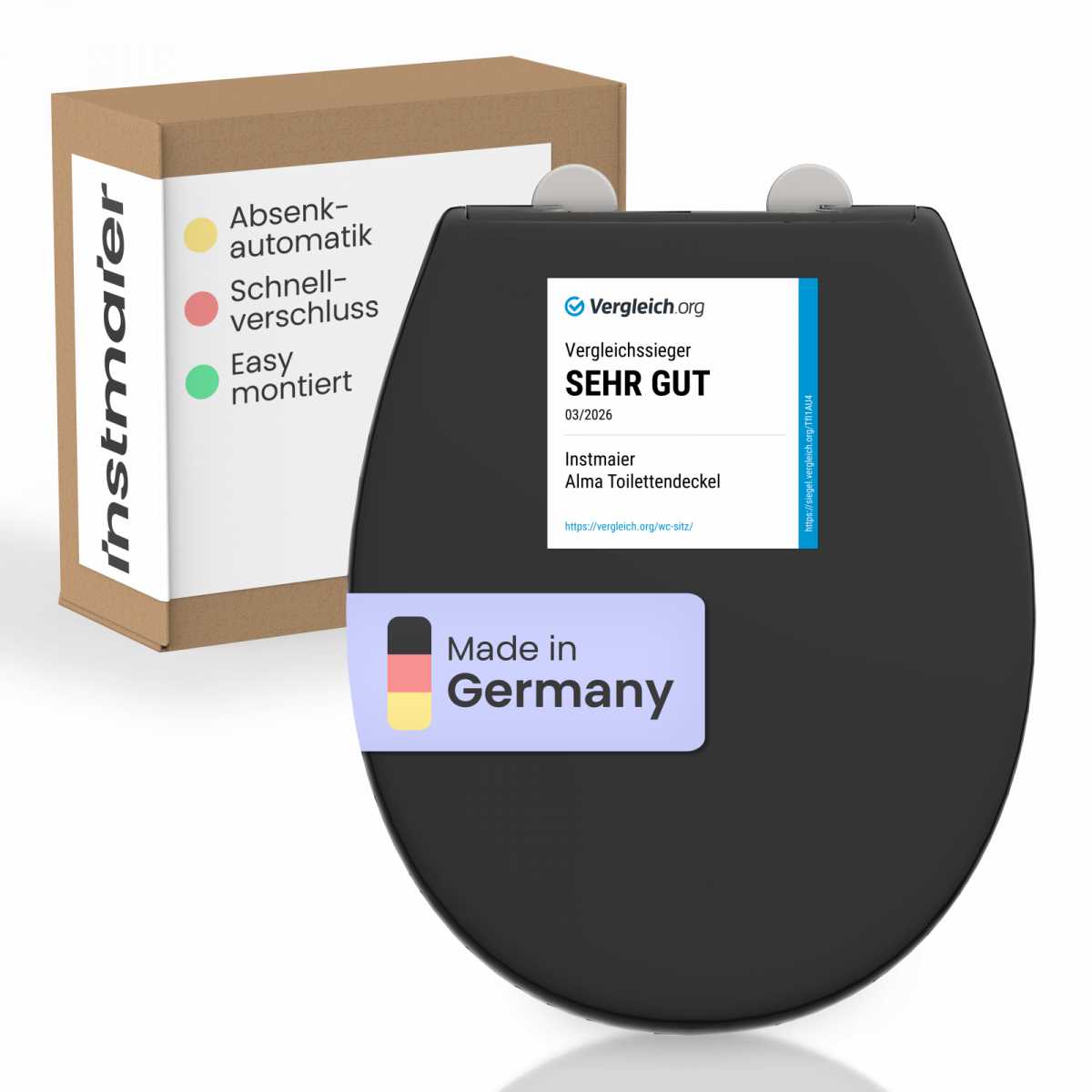 WC-Sitz Alma Made in Germany, in Schwarz mit Absenkautomatik und Schnellverschluss, O-Form