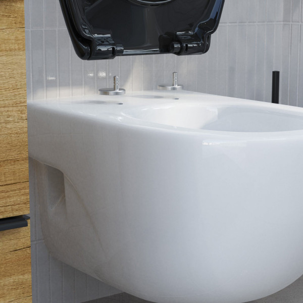 WC-Sitz Alma Made in Germany, in Schwarz mit Absenkautomatik und Schnellverschluss, O-Form