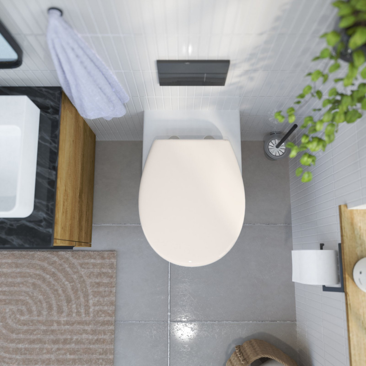 Wandhängendes WC mit WC-Sitz in beige in modernem Badezimmer