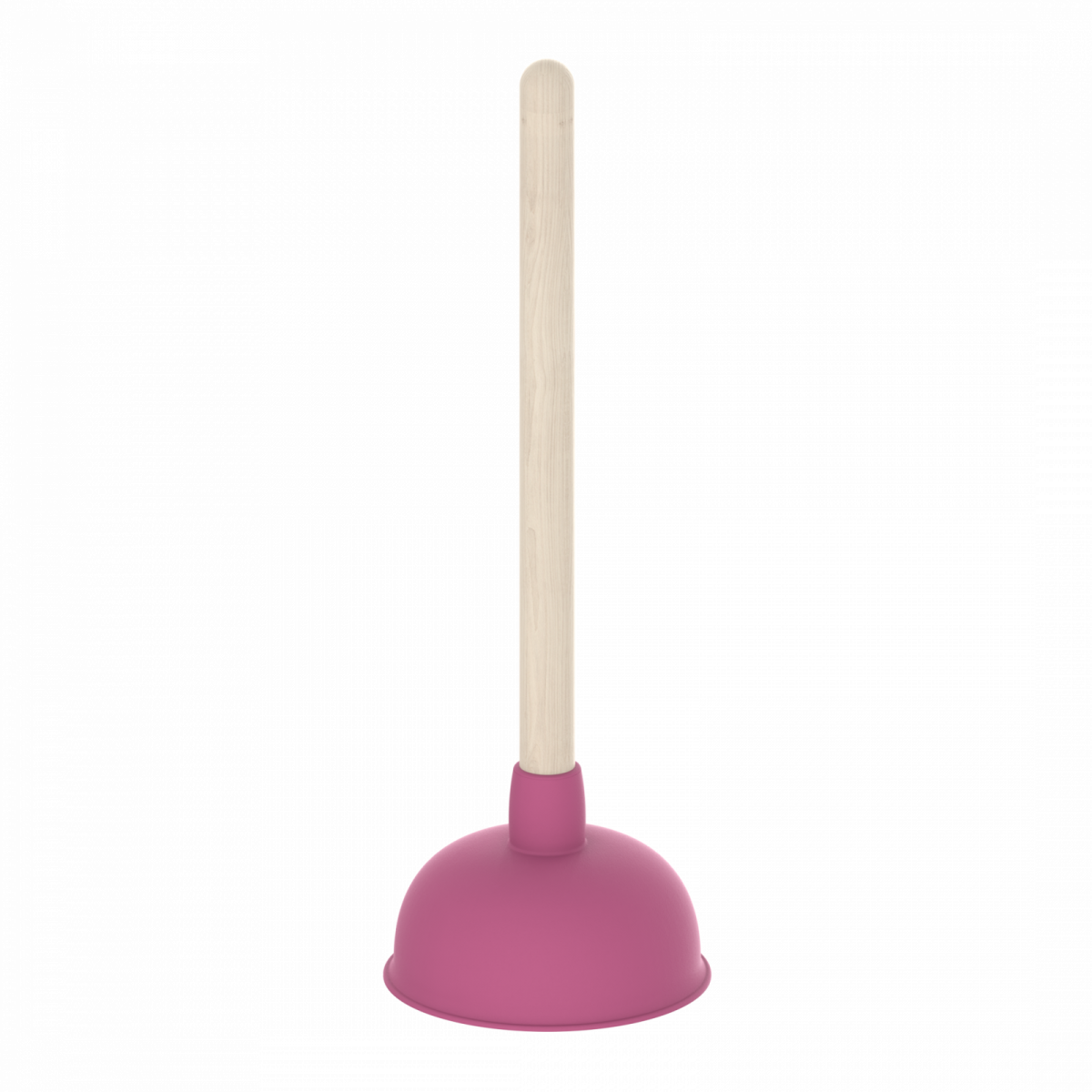 Ausgussreiniger mit Holzstiel und rosa Saugnapf