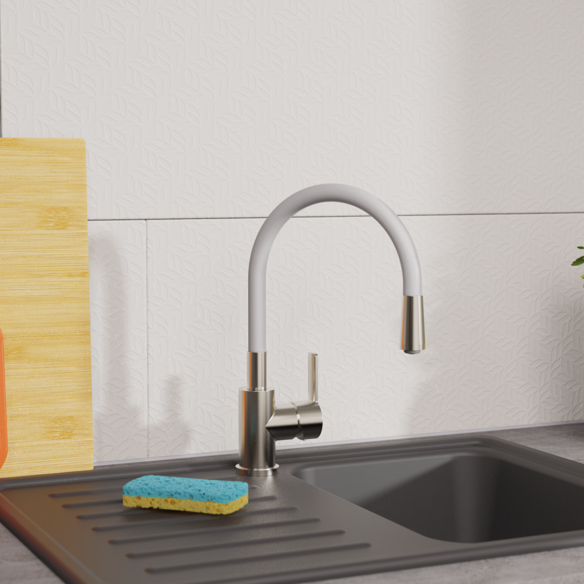 Spültischarmatur FLEXO, Edelstahloptik/Hellgrau